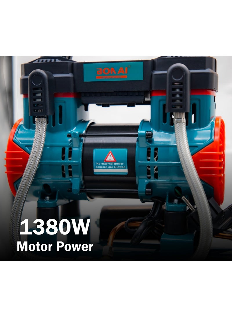 بوناي ضاغط هواء محمول سعة 10 لترات، بقوة 1380 واط، مضخة صامتة خالية من الزيت، معدل تدفق 58 لتر/دقيقة، ضغط 0.8 ميجا باسكال، محرك عالي الكفاءة، مناسب لإطارات السيارات، ورش العمل، التنظيف بالرش، والاستخدام المنزلي، BN-HK116 - Image 4